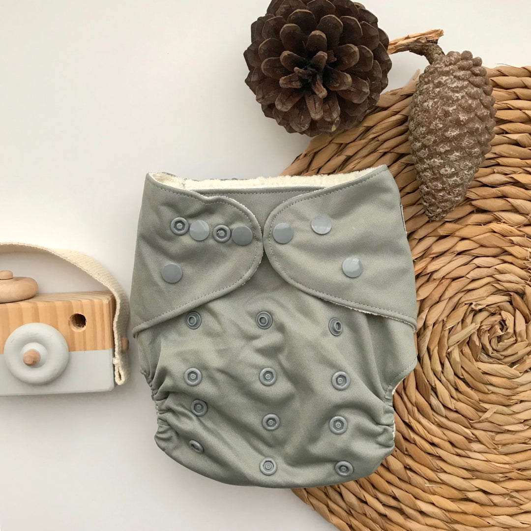 One Size Fits Most Reusable Cloth Nappy in Stone from Bear and Moo