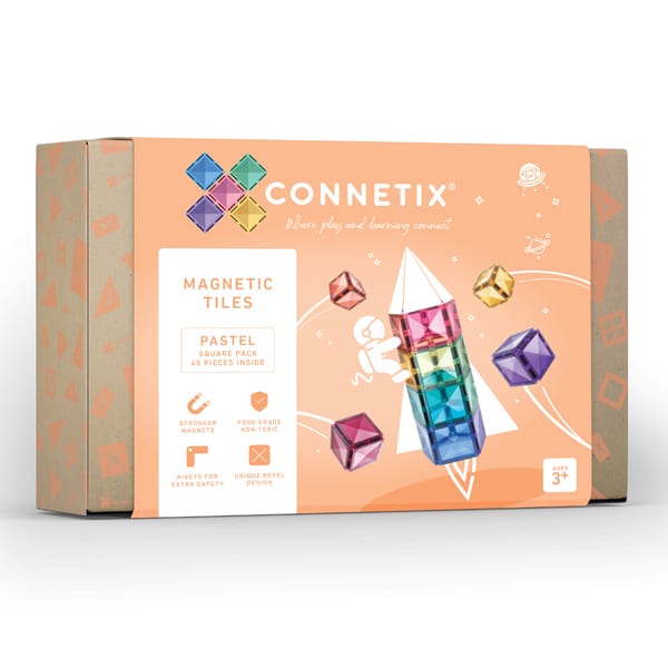 Connetix Tiles | 40 Piece Pastel Square Pack available at Bear & Moo