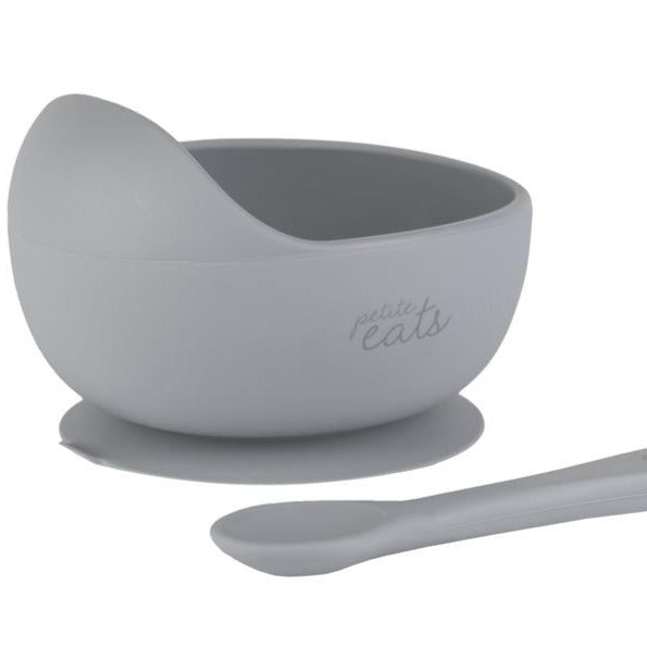 Petite Eats Silicone Bowl and Spoon in Pewter from Bear & Moo