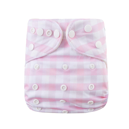 Bear & Moo One Size Fits Most Reusable Cloth Nappy Pink Lemonade Gingham print