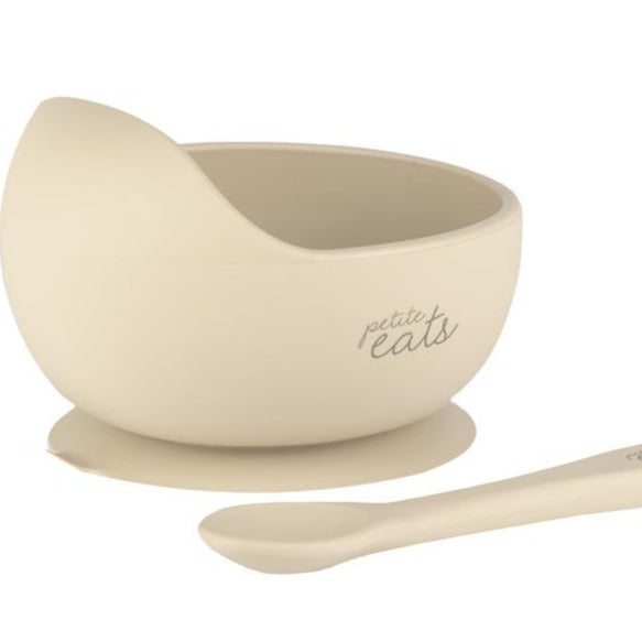 Petite Eats Silicone Bowl and Spoon in Sand from Bear & Moo