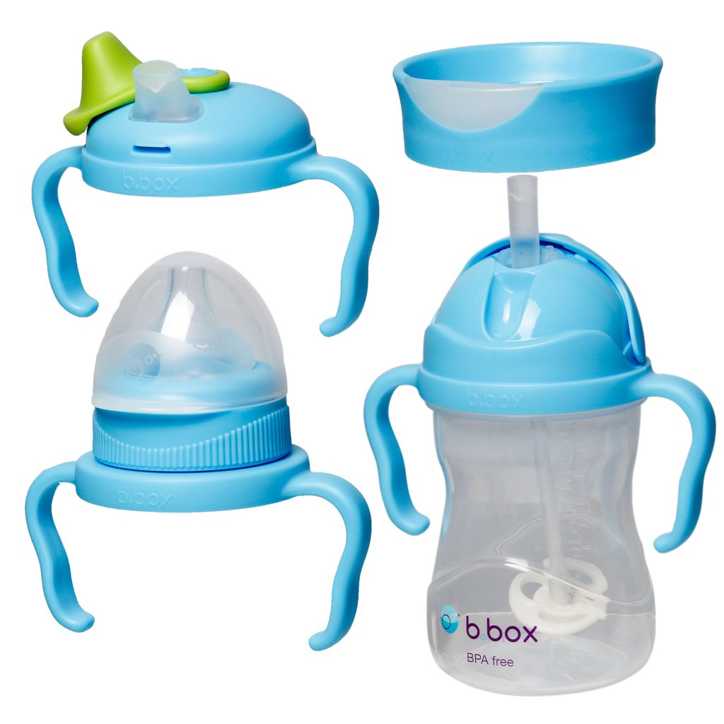 b.box Sippy Cup + Replacement Straw and Cleaner Pack, Includes 2 Weighted Straw  Sippy Cups (Raspberry & Grape)