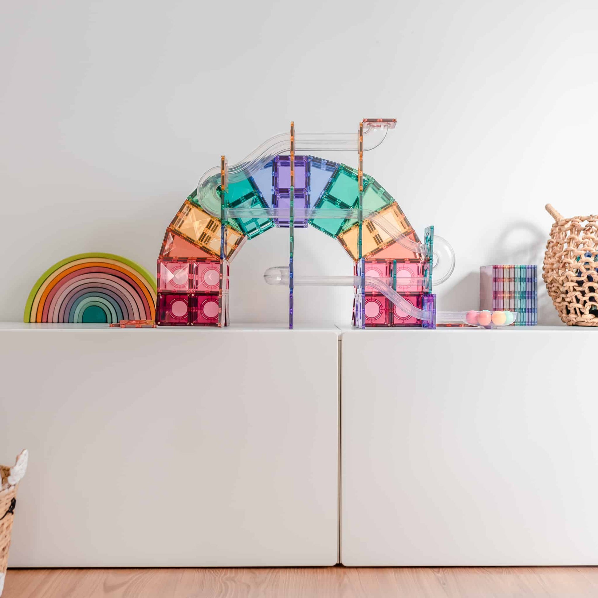 Connetix Tiles | 106 Piece Pastel Ball Run Pack available at Bear & Moo