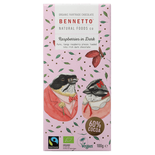 Bennetto Raspberries in Dark 100g chocolate block available at Bear & Moo