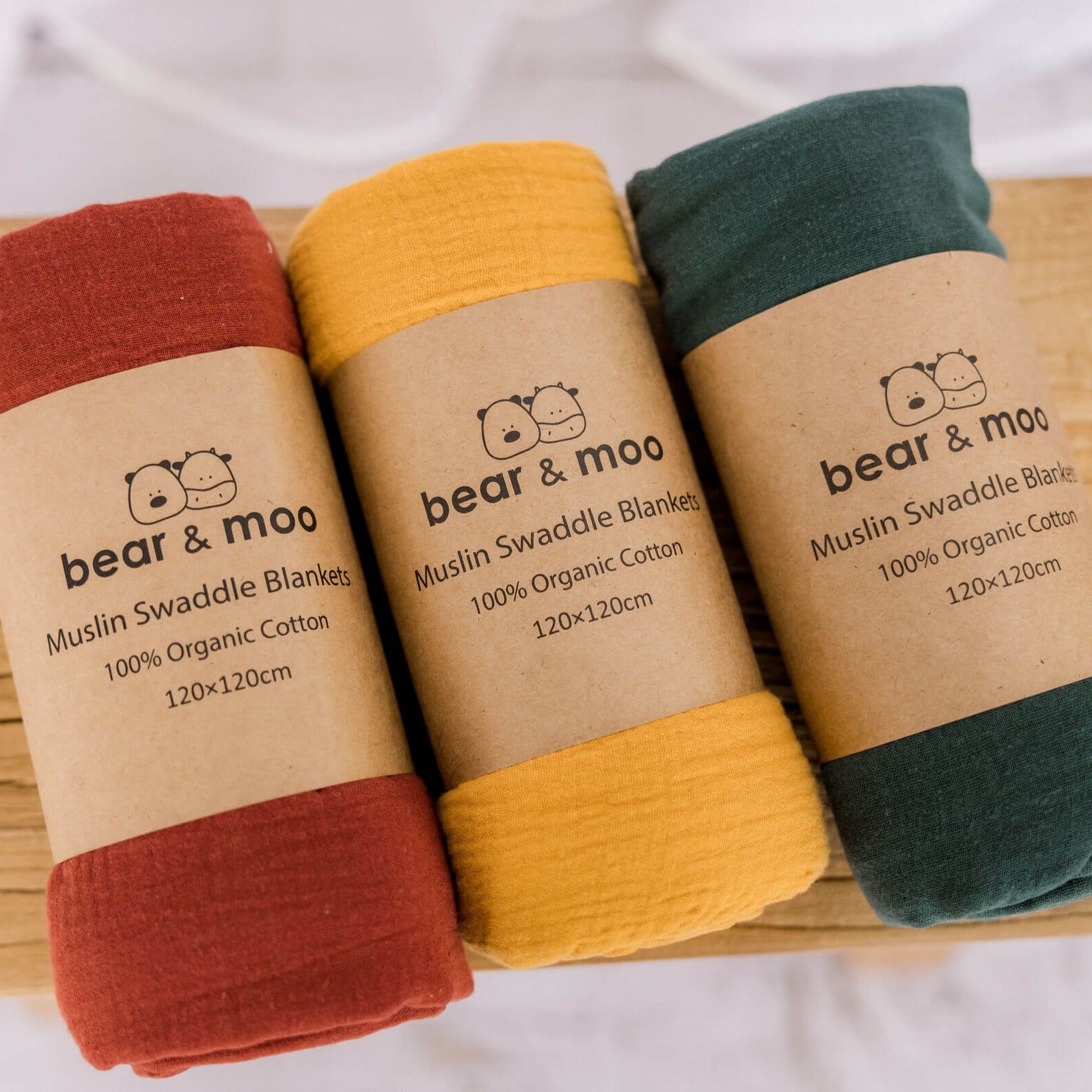 Bear & Moo Muslin Swaddle Blanket | 100% Organic Cotton
