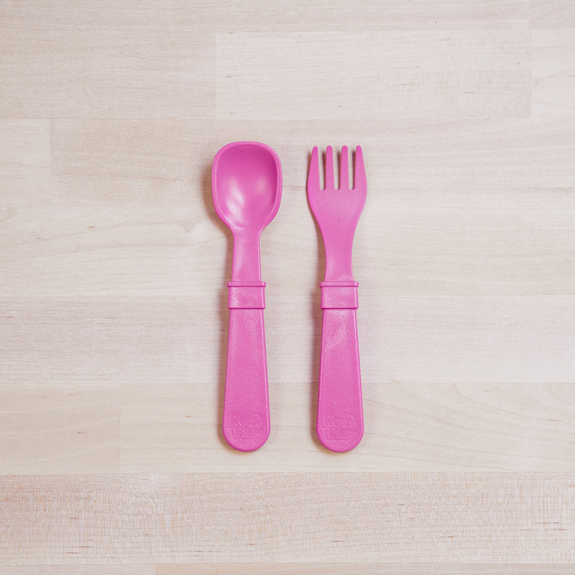 Re-Play Utensil Set | Bright Pink Fork & Spoon from Bear & Moo